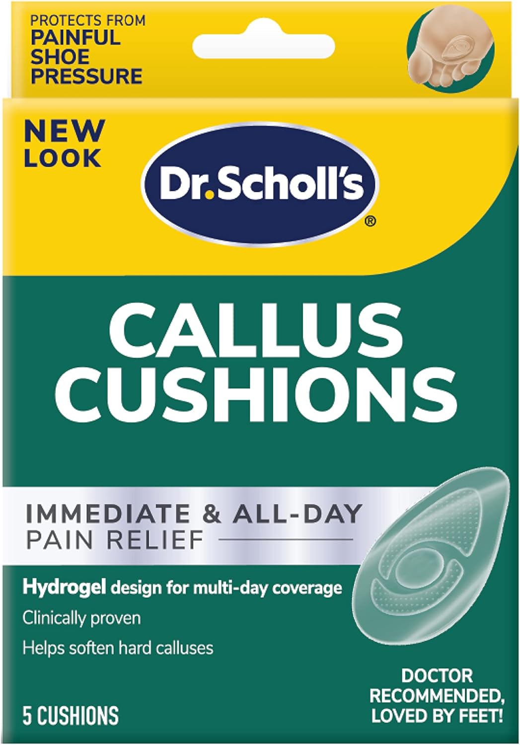 Dr. Scholl's Callus Cushions with Hydrogel Technology, 5 ct // Cushioning Protection Against Shoe Pressure and Friction That Fits Easily in Any Shoe for Immediate and All-Day Pain Relief