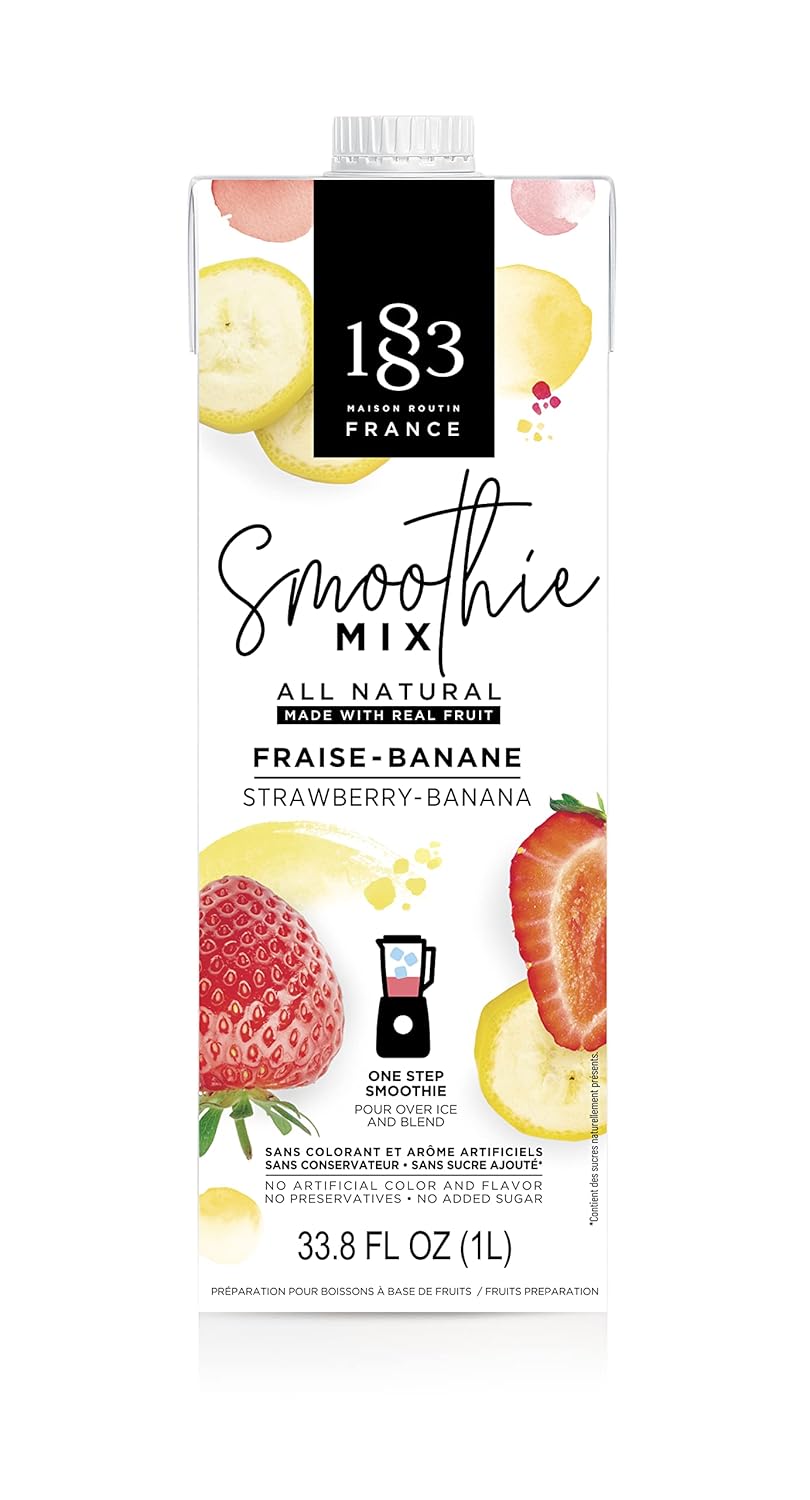 1883 Maison Routin French Strawberry-Banana Smoothie Mix, No-Sugar-Added, 100% Fruit Juice, Vegan, Gluten-Free, 4 Pack 1 Liter