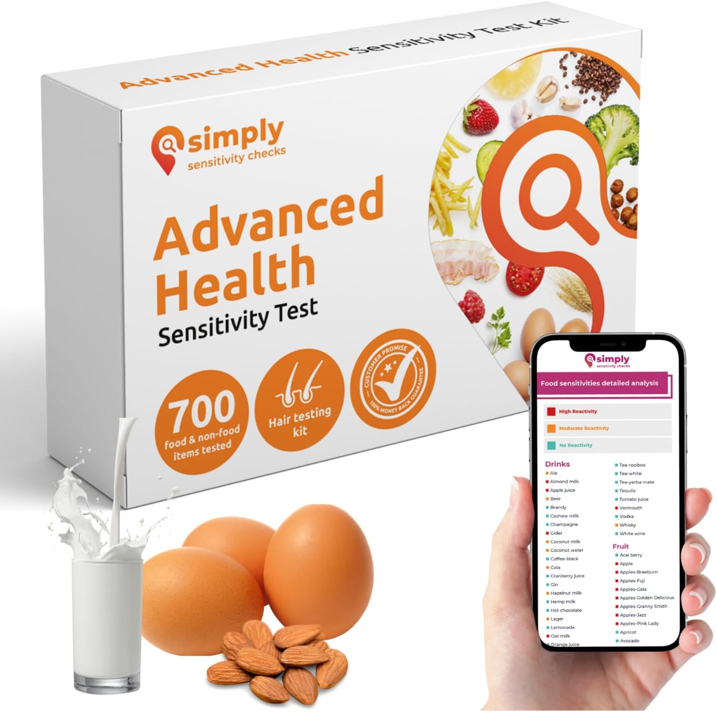 Simply Sensitivity Checks Advanced at Home Food Sensitivity Test Kit for Adults | 700+ Items Tested | Accurate Hair Strand Test | Gut Health, Digestion, Additives, Vitamins | Results in 3-5 Days