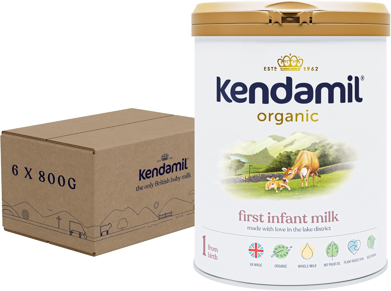 (6x800g) Kendamil Organic First Infant Milk, Stage 1 – British Made, Organic Whole Milk Formula – With HMOs, No Palm Oil, No Fish Oil, No SOYA, No GMOs