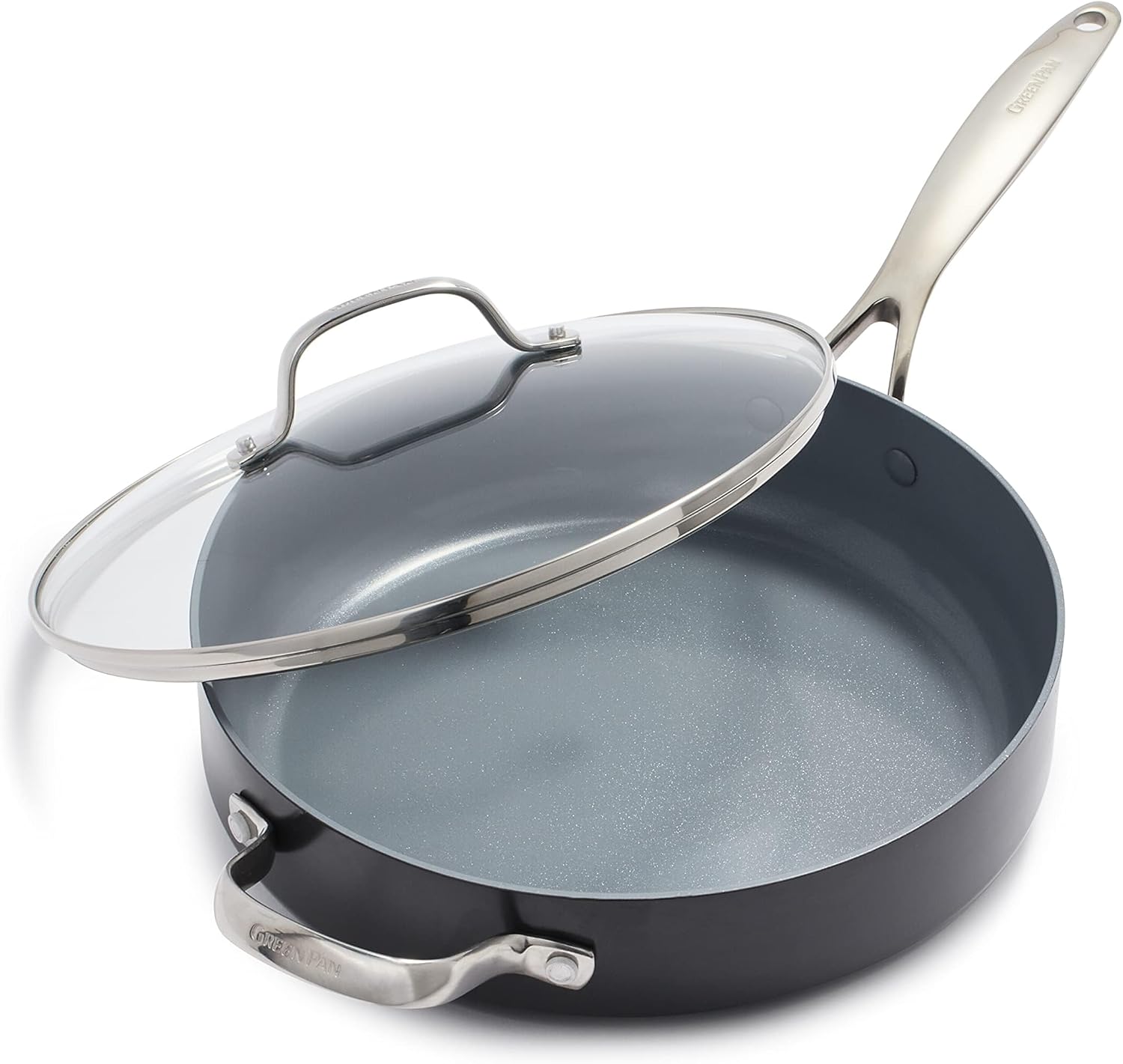 GreenPan Valencia Pro Hard Anodized Healthy Ceramic Nonstick 4.5QT Saute Pan Jumbo Cooker with Lid, PFAS-Free, Induction, Dishwasher Safe, Oven Safe, Gray