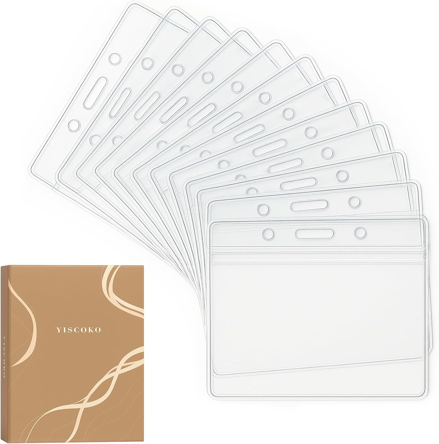 YISCOKO 12pcs Plastic Card Holder,Transparent Horizontal Waterproof id Badge Card Holder Name Badges id Card Holder-3.94"*3.35" (L*W)