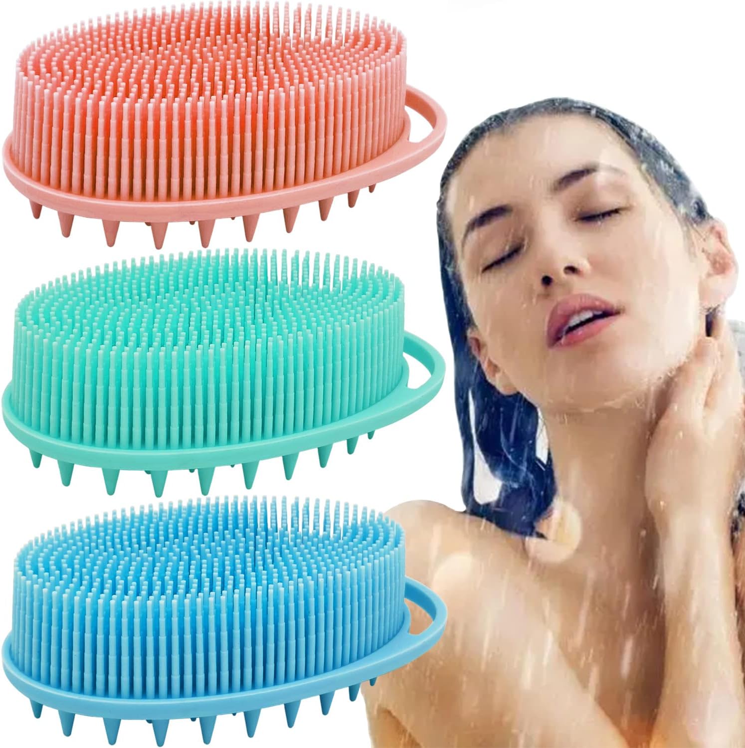 Soft Exfoliating Body Bath Shower Scrubber - Silicone Body Brush, 3 Pack for Kids and Adults with All Kinds of Skin