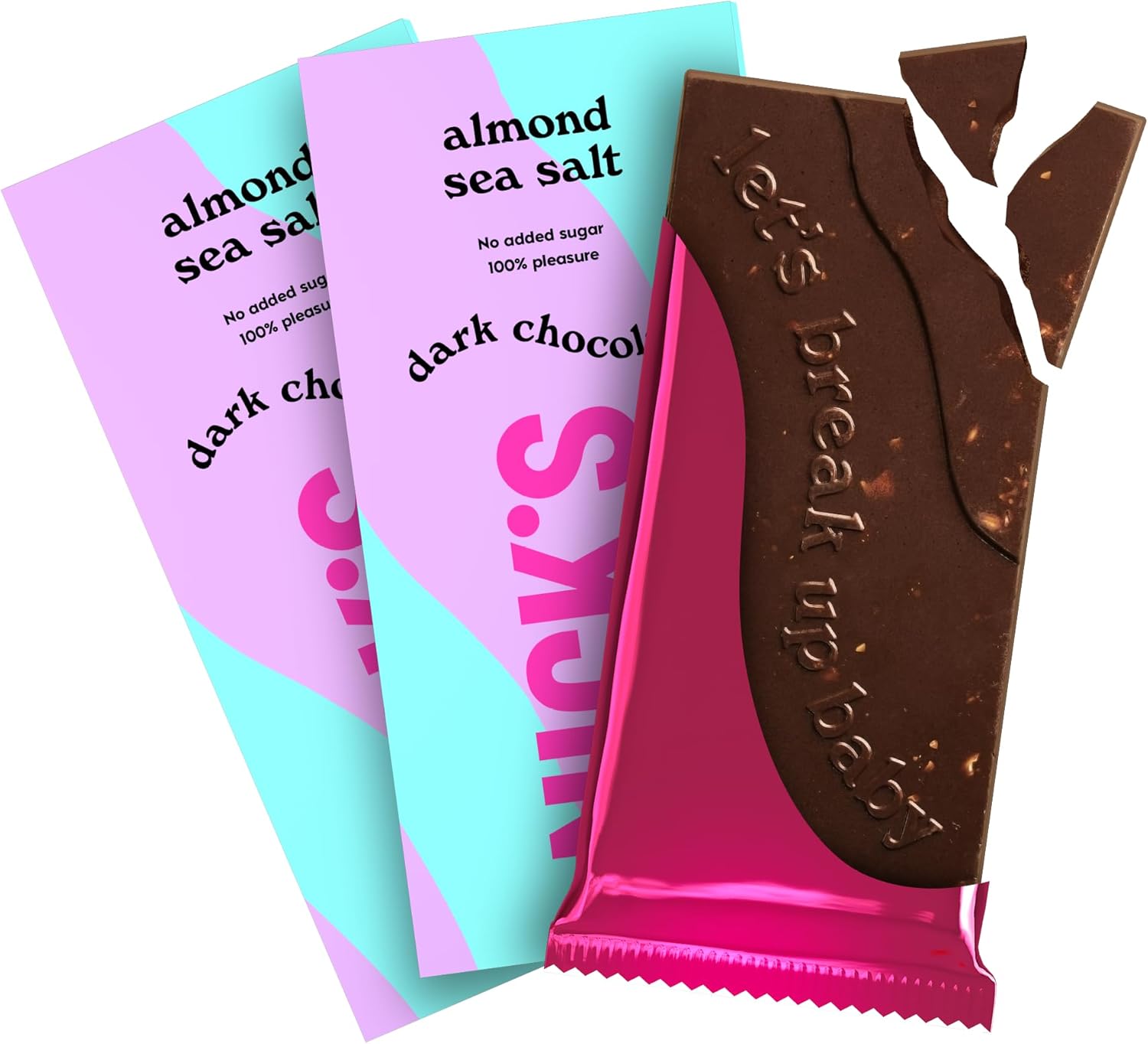 NICKS Keto Chocolate blocks, Dark chocolate almond sea salt no added sugar, gluten free, without palm oil, vegan chocolates (3x75g)