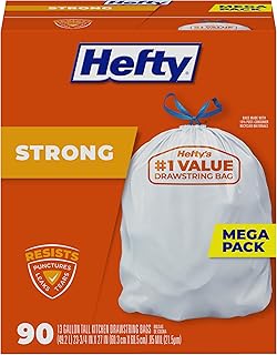 Hefty Strong Tall Kitchen Trash Bags, Unscented, 13 Gallon, 90 Count