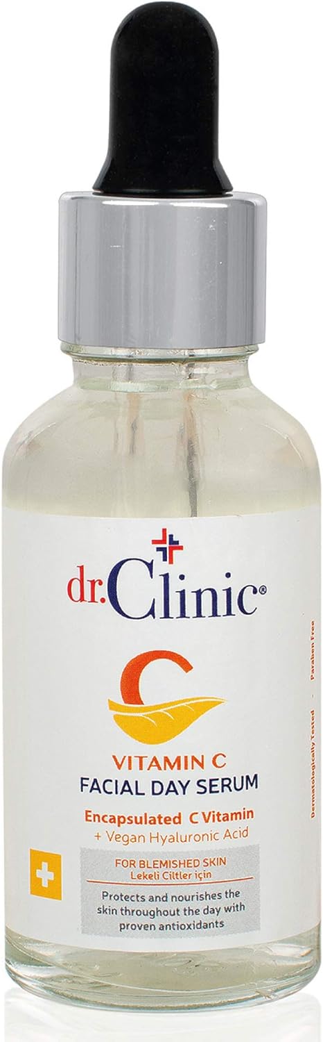 Dr.Clinic Vitamin C Facial Day Serum | Anti Aging, Fine Lines, Eye Wrinkle Skin Repair with Hyaluronic Acid | Moisturizer and Pore Cleanser | Protects from Acne Scars, Sun Damage, 30ml.
