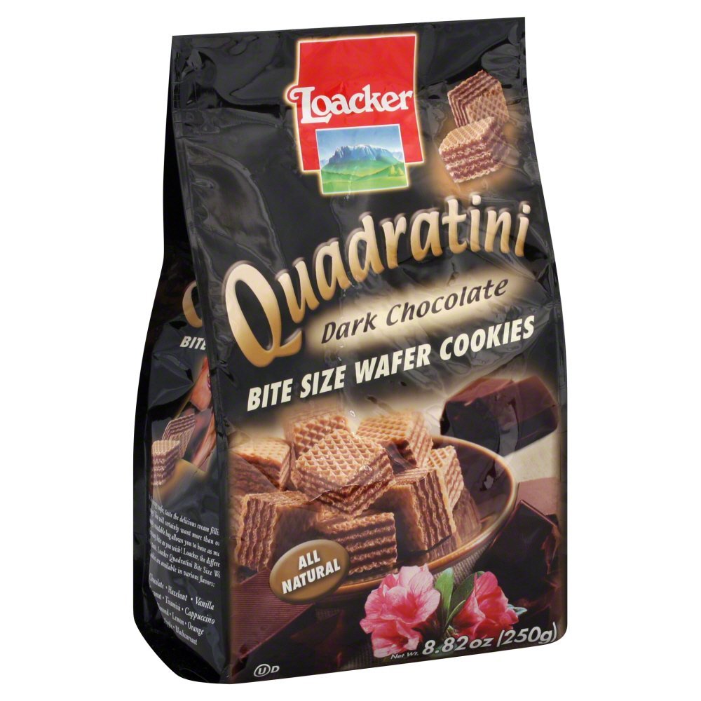 Loacker Quadratini, Crispy wafer cubes with dark chocolate cream filling, 8.82-Ounce