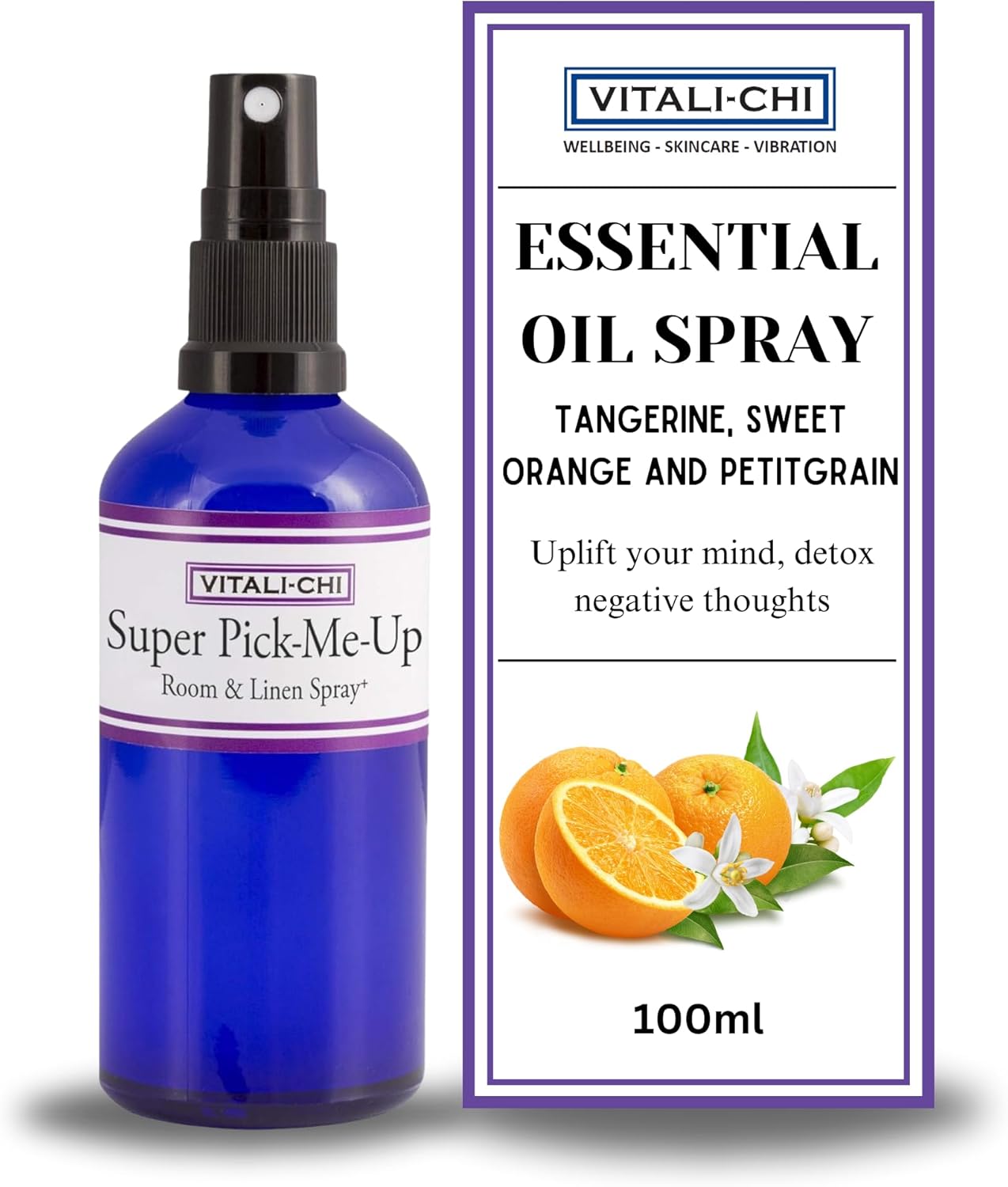 Vitali-Chi Essential Oil Spray with Tangerine, Sweet Orange & Petitgrain| Uplifts Mood, Supports Resilience | Air Freshener, Aura, Room, and Linen Refresher - 100 ml