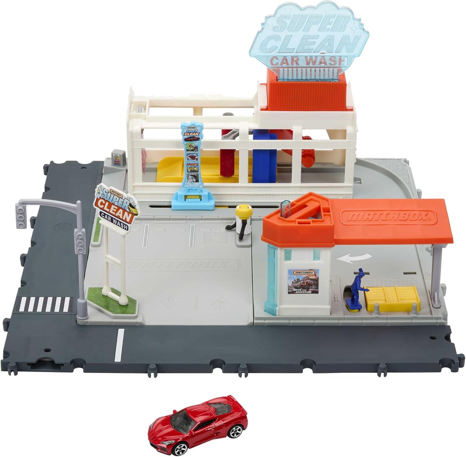 Matchbox Cars Playsets, Matchbox Super Clean Carwash, Realistic Lights and Sounds, Kid- and Car-Activated Features and Connects to Other Sets, 1 Matchbox Car, HNJ54