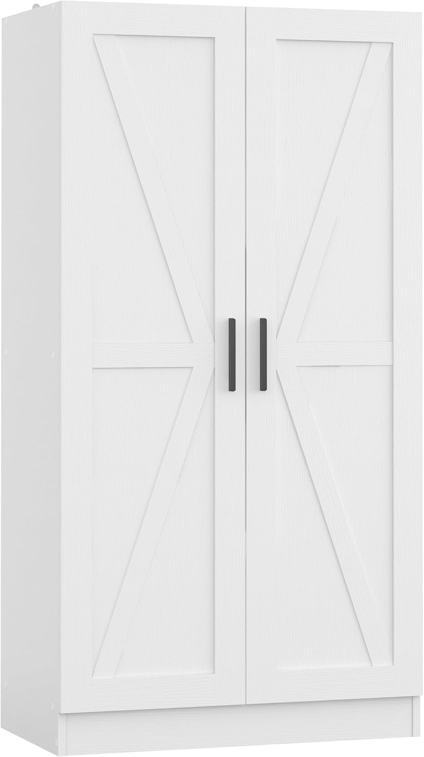 Panana Wooden Storage Kitchen Cupboard, Freestanding 2 Doors Cabinet with Adjustable Shelves Organizer Unit Sideboard for Living Room, Bedroom, Kitchen and Hallway (White)