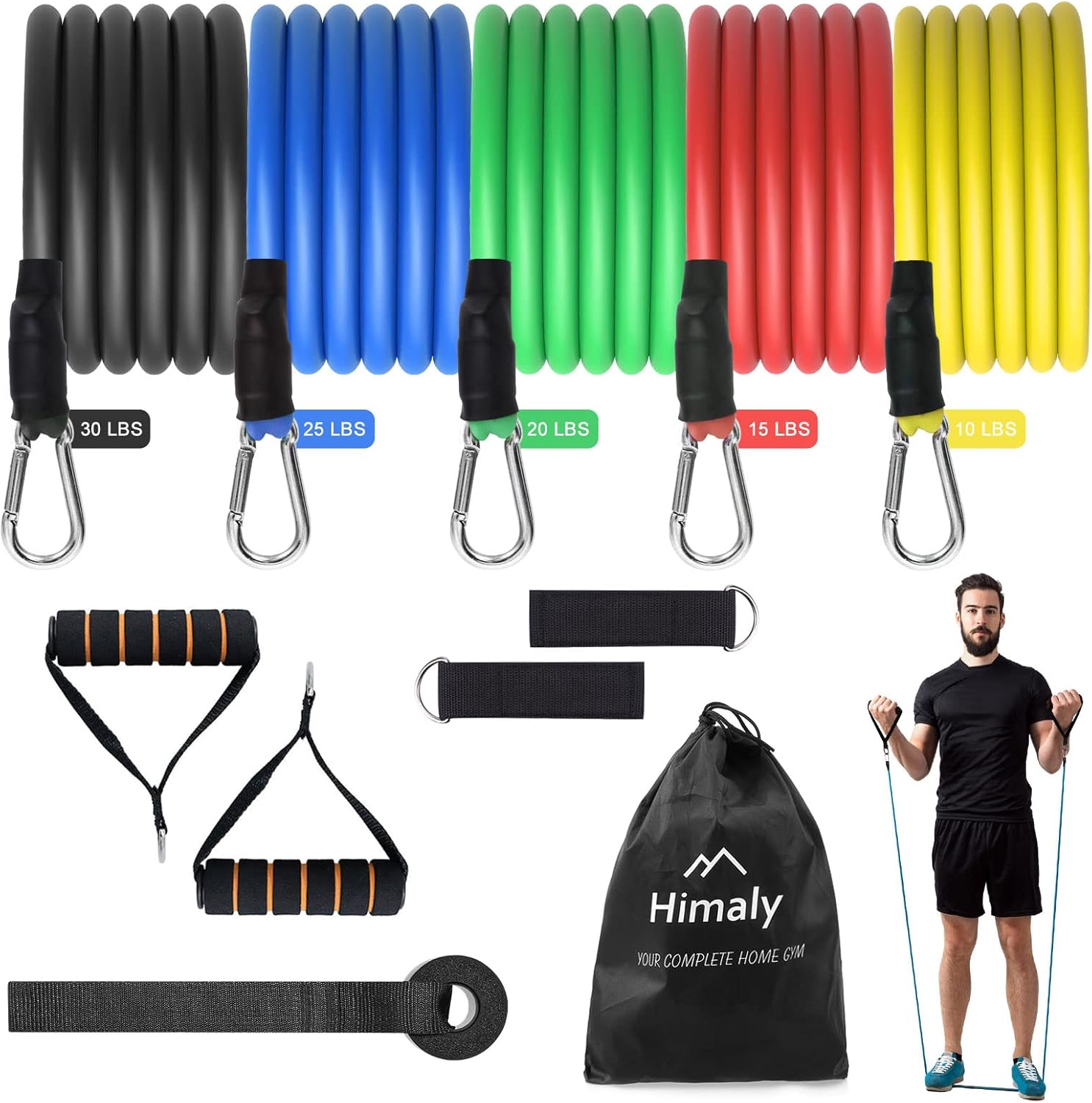 Resistance Bands Set, Himaly Exercise Bands Strength Training Fitness Bands Workout Elastic Bands with Legs Ankle Straps, Door Anchor, Handles & Carry Bag for Home Outdoor Workouts