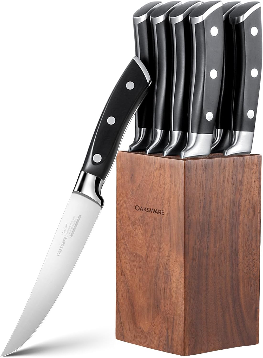 Steak Knives Set of 8, 5 Inch Non Serrated Steak Knife with Walnut Block, Razor-Sharp German Stainless Steel Dinner Knives, Durable Full Tang Forged Straight Edge Meat Knife for Home Dining&Gift