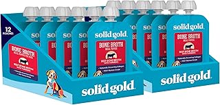 Solid Gold Beef Bone Broth for Dogs - Grain Free Dog Food Topper Rich in Collagen and Superfoods - Nutrient Dense Dog Gravy Topper for Dry Food - Promotes Gut Health and Hydration - 12 Pack