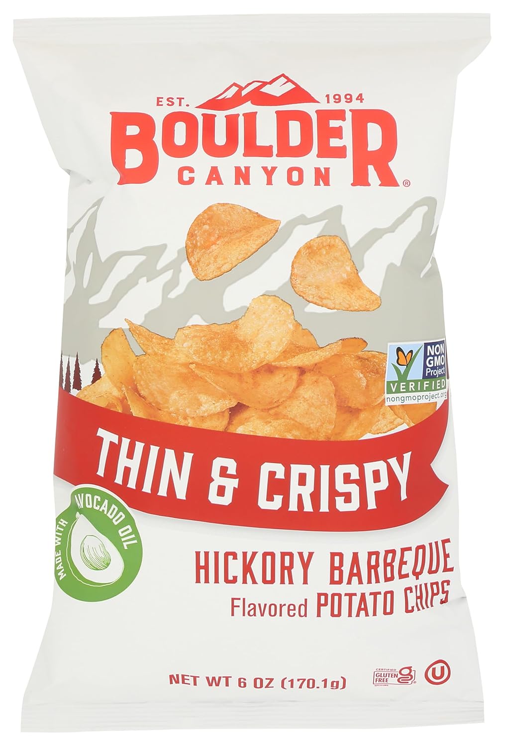 BOULDER CANYON Thin & Crispy Hickory BBQ Potato Chips, 6 OZ