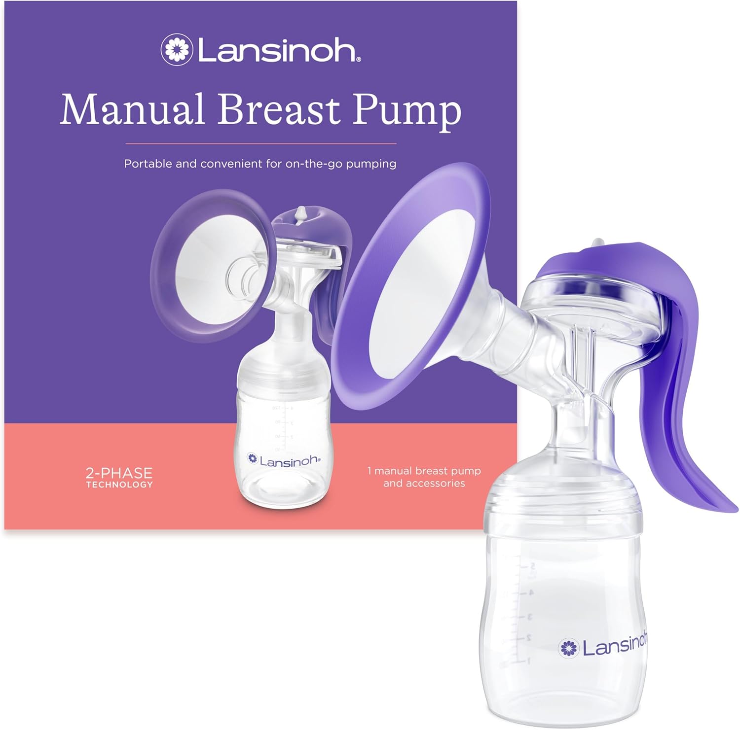 Lansinoh - Manual Breast Pump - With Customisable Pumping Modes - Portable for Travel