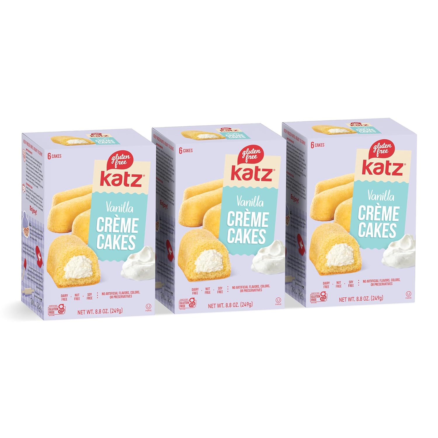 Katz Gluten Free Vanilla Creme Cakes. Free of Dairy, Soy, Tree Nuts, and Peanuts, Kosher 8.8 oz (3pk)
