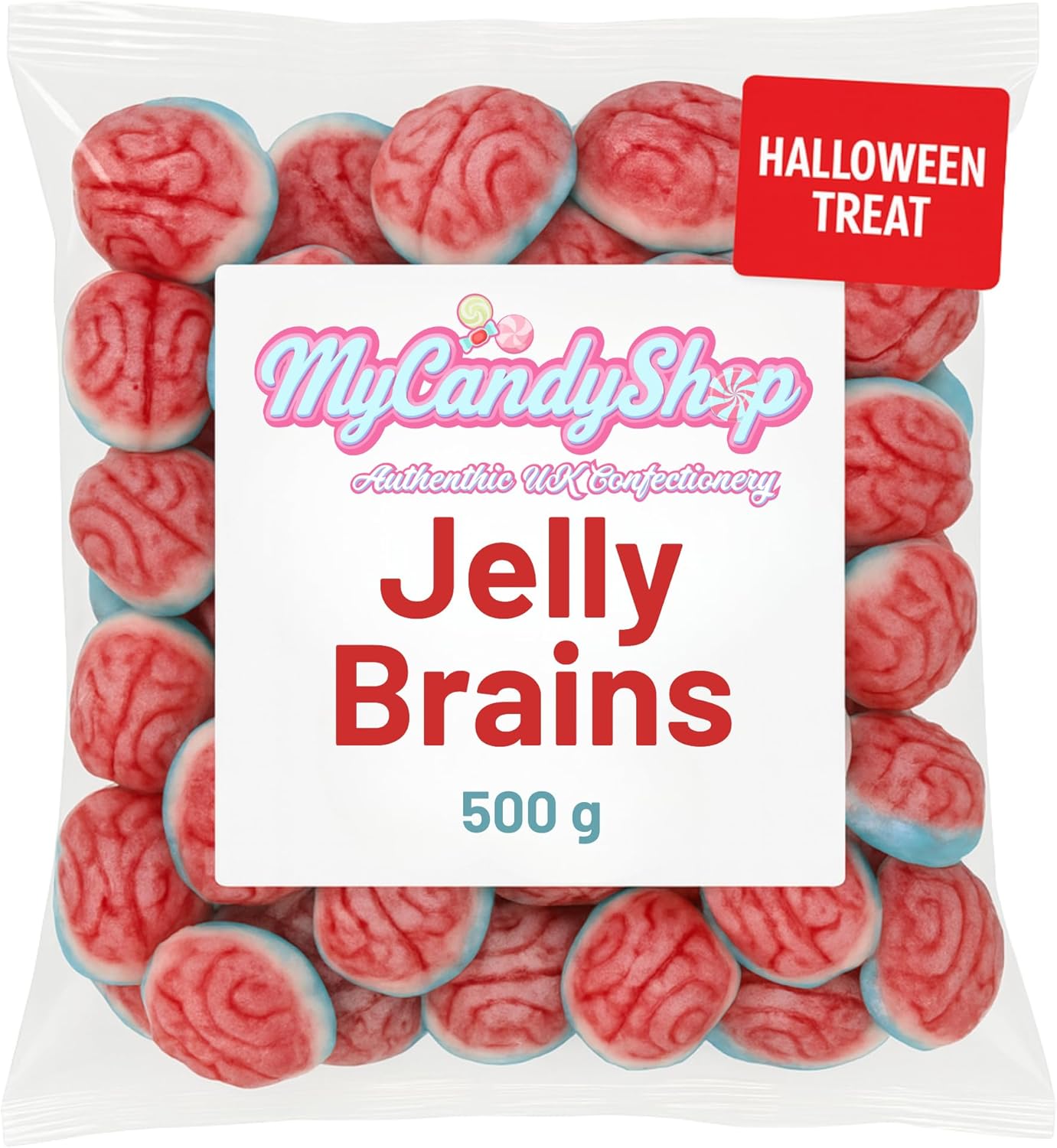 MyCandyShop Jelly Brains Sweets 500g - Jelly Filled Sweets - Fruity Flavour - Soft Gummy & Foamy Texture - Fun Halloween Candies