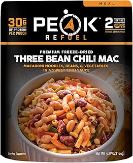 Peak Refuel Three Bean Chili Mac| Premium Freeze Dried Camping Food | Backpacking & Hiking MRE Meals | Just Add Water | 100% Real Ingredients | 30g of Protein | 2 Serving Pouch