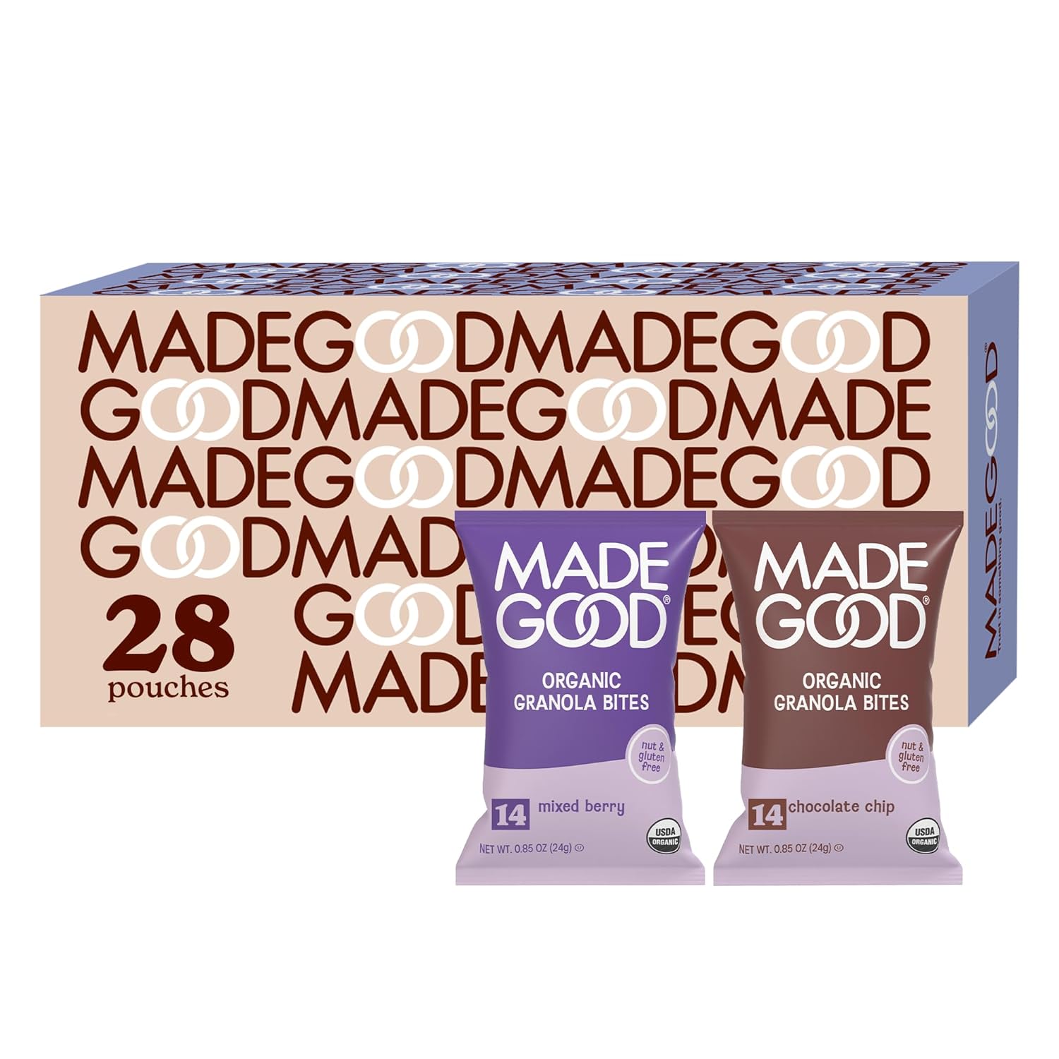 MadeGood Granola Bites Chocolate Chip & Mixed Berry Variety Pack (28 Count) Gluten Free and Organic Snacks