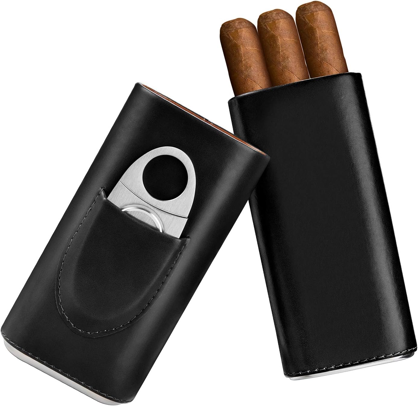 Cigar Humidor Accessories - Cigar Case Travel - Cigar Box with Cutter Gift for Men Black