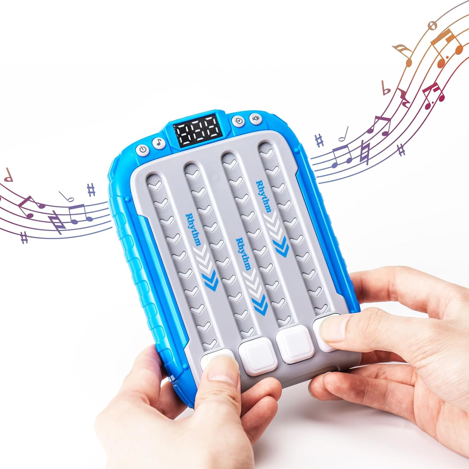 Rhythm Game Machine, Pop it Handheld Game for Kids with 6 Music Tracks & Flowing Lights, Fidget Puzzle Game to Boost Focus, Easy to Play, Ages 3-12 (Blue)