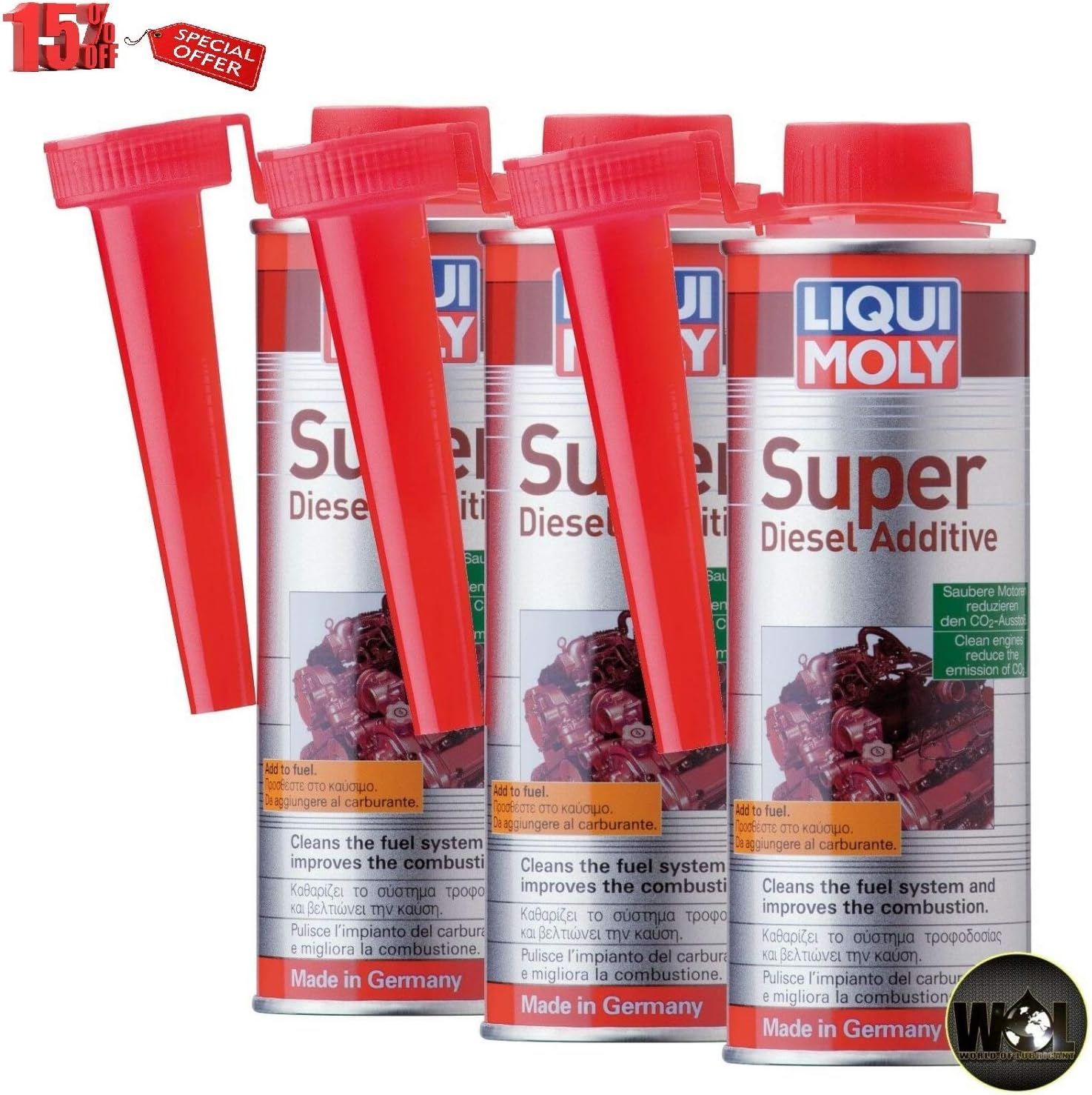 WOL Diesel Additive Injector Cleaner Liqui Moly Super Diesel Additive 250ml - Fuel System Cleaner - DPF Cleaner Diesel 1806 - Diesel Particulate Filter Cleaner (3 UNIT)