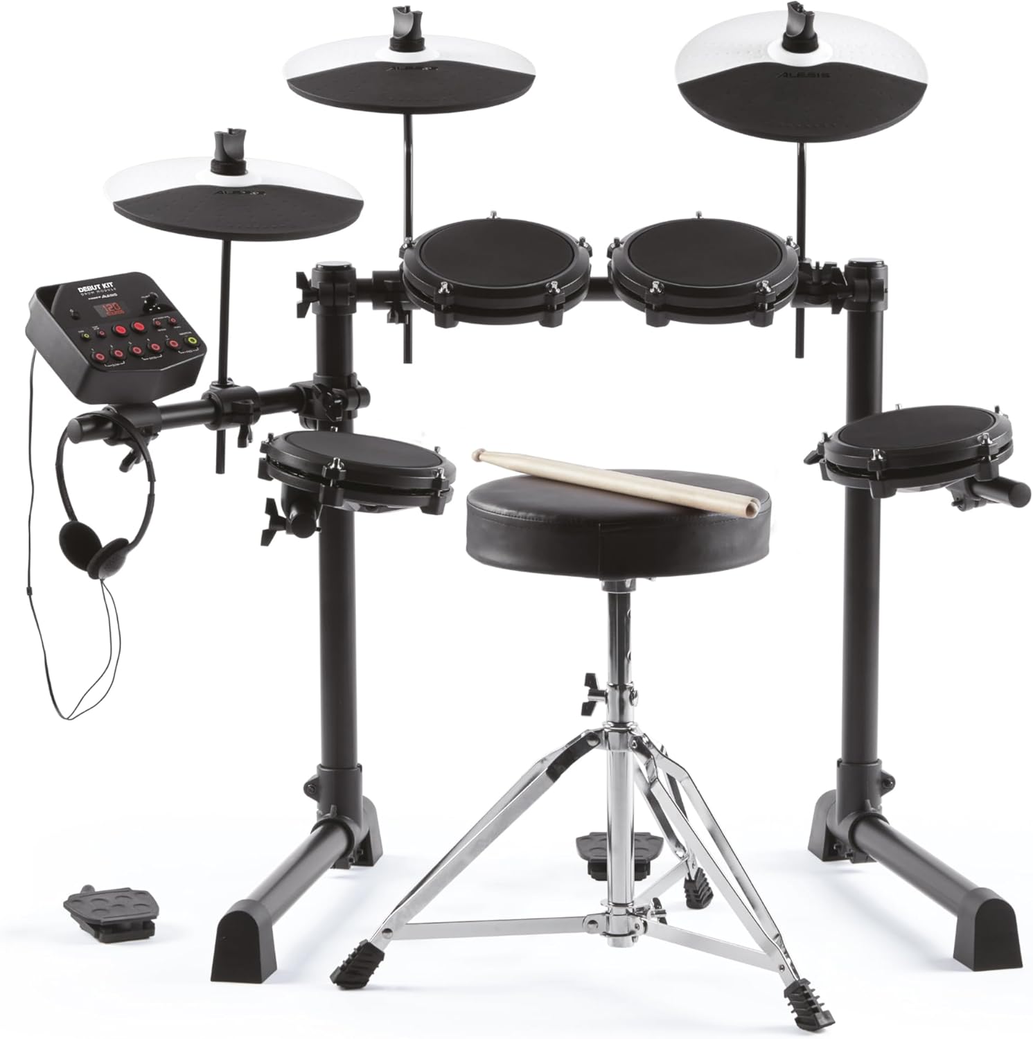 Alesis Drums Debut Kit – Electric Drum Kit with 4 Quiet Mesh Electronic Pads, 120 Sounds, Drum Sticks, Stool, Headphones, and Lessons