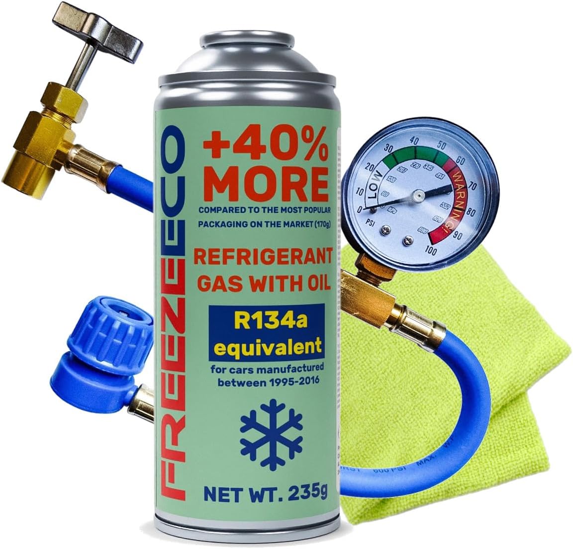 2 in 1 Replacement Refrigerant R134a for Air Conditioners with Oil + Hose + Cloth