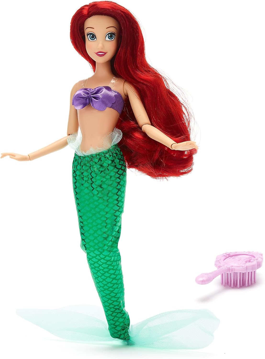 Disney Store Official Ariel Classic Doll for Kids, The Little Mermaid, 29cm/11”, Fully Poseable Disney Princess Doll with Mermaid Tail, Shell Top, Includes Toy Hair Brush - Suitable for Ages 3+