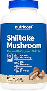 Nutricost Organic Shiitake Mushroom Capsules 1000mg, 90 Servings - CCOF Certified Made with Organic, Vegetarian, Gluten Free, 500mg Per Capsule, 180 Capsules