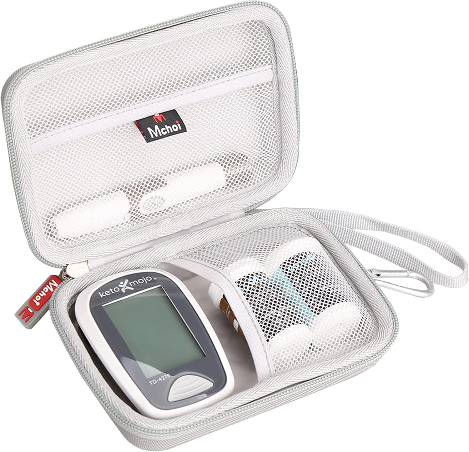 Mchoi Hard Shell Carrying Case, Organizer for KETO-MOJO GK+ Bluetooth Glucose & Ketone Testing Kit, with Mesh Pocket Fits for Blood Test Strips, Meter, Lancets, Lancing Device, and Control Solutions