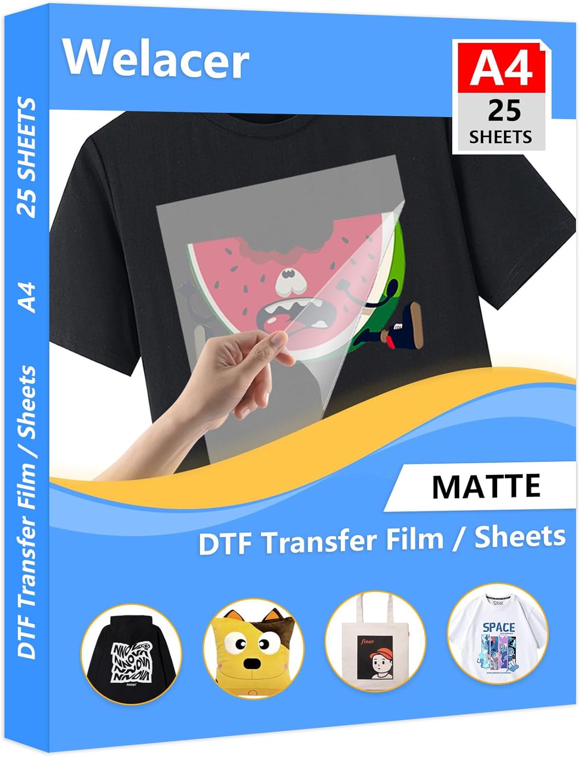 25 Sheets DTF Transfer Film Paper A4 Double Sided Thick Clear Pretreat Sheets, PET Heat Transfer Paper for Inkjet Printer DTG Printer Direct Print On T Shirts Textile
