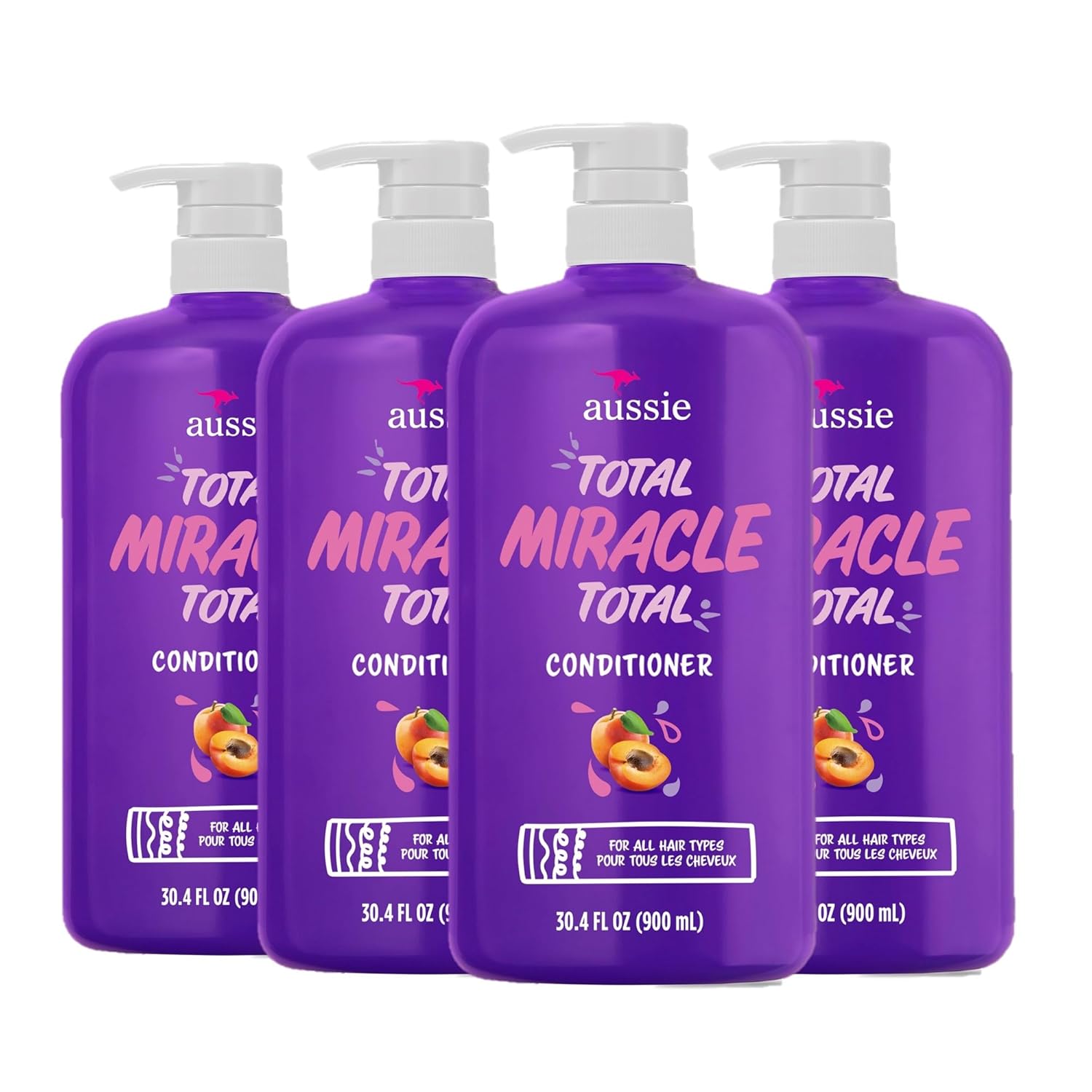 Aussie Total Miracle 7 Benefits Hair Conditioner for Damaged Hair, for All Hair Types, Paraben-Free, 30.4 fl oz, 4-pack