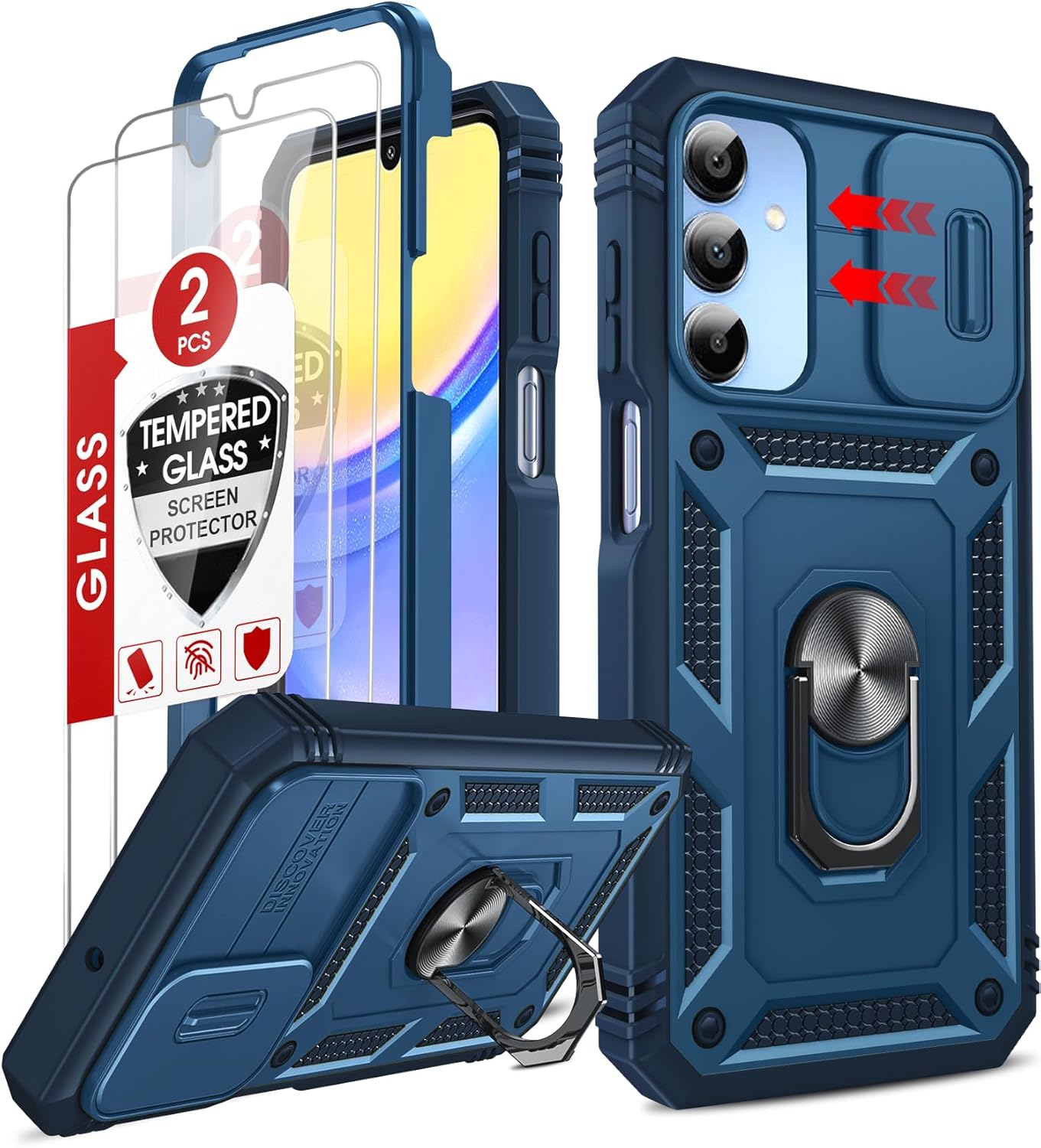 LeYi Cell Phone Case Cover Galaxy A15 5G and Screen Protector, Smartphone Case Galaxy A15 5G Cell Phone Accessories, Magnetic Stand, Shock Proof Funda para Smart A 15 5G, Blue