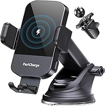 CHGeek Wireless Car Charger, 15W Fast Charging Auto Clamping Car Charger Phone Mount Phone Holder fit for iPhone 15 14 13 12 11 Pro Max Xs, Samsung Galaxy S24 Ultra S23 S22 S21, S20, S10+, Black
