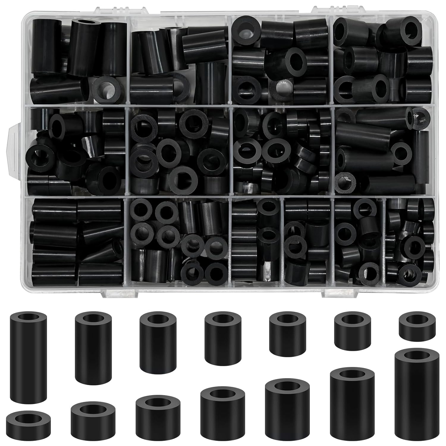 M6 M8 Nylon Spacer, 300 Pcs Round Electrical Outlet Spacers Standoff Non-Threaded Assortment Kit for PCB Motherboard, Circuit Board, Electrical Screws Switch and Receptacle (Black)