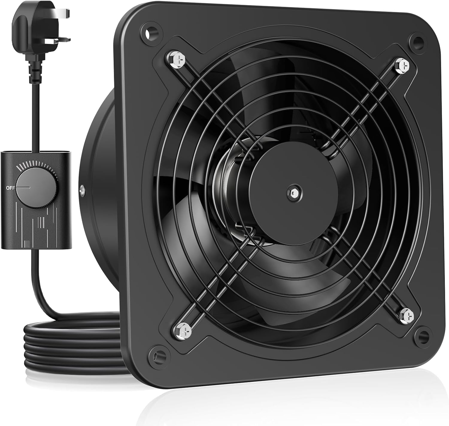 HG Power 200mm Kitchen Extractor Fan, Quiet Wall Ventilation Fan with UK Plug, 8 Inch Exhaust Fan with Backdraft Damper for Bathroom, Kitchen, Garage – Black