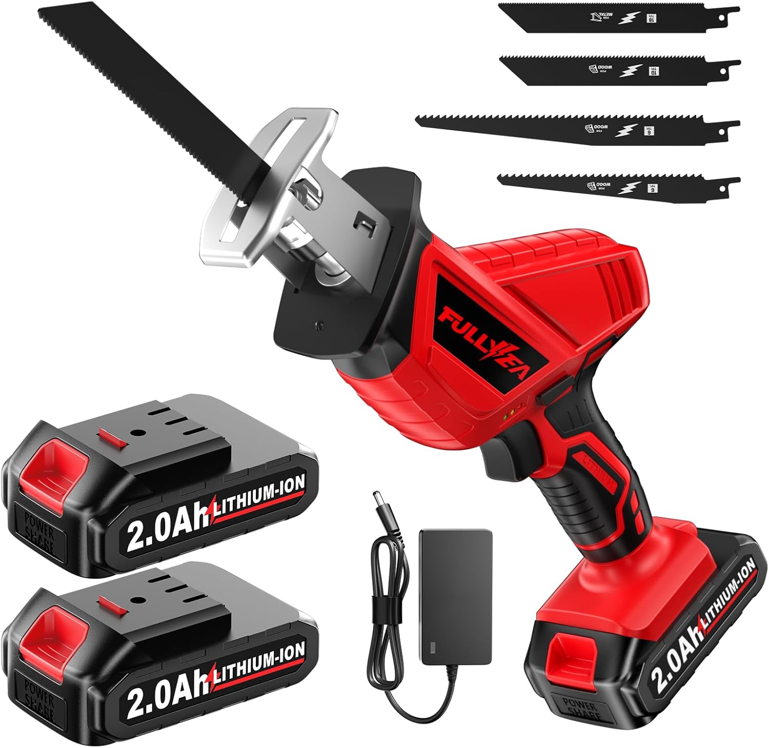 Reciprocating Saw Cordless, 0-3500SPM Power Reciprocating Saw with 2*2000mAh Battery & 4 Saw Blades, Tool-Free Blade Change, Variable Speed Reciprocating Saws for Woods/Metal/Plastic Cutting