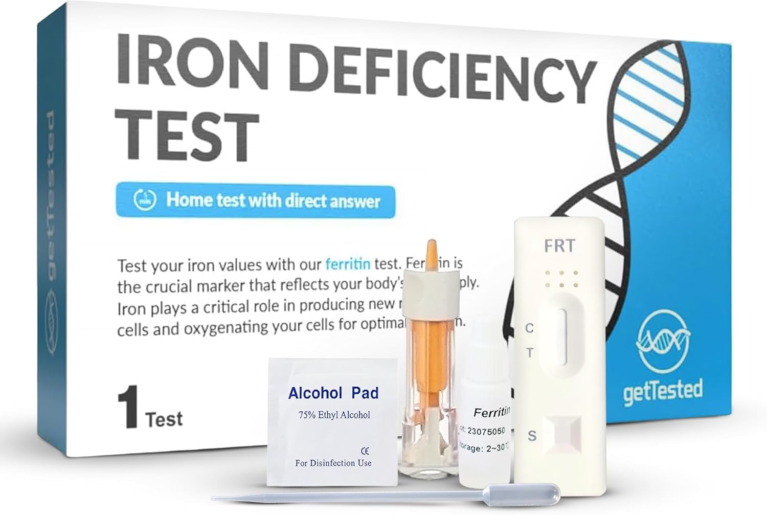 GetTested Iron Deficiency Test Kit – at-Home Blood Test for Anaemia with Fast Results – Fingerprick Sample, No Clinic Visit Needed – Clinically Validated Check for Low Iron Levels