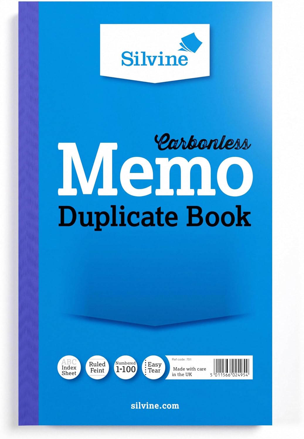Silvine Carbonless Duplicate Memo Book - Numbered 1-100 with index sheet (210 x 127mm)