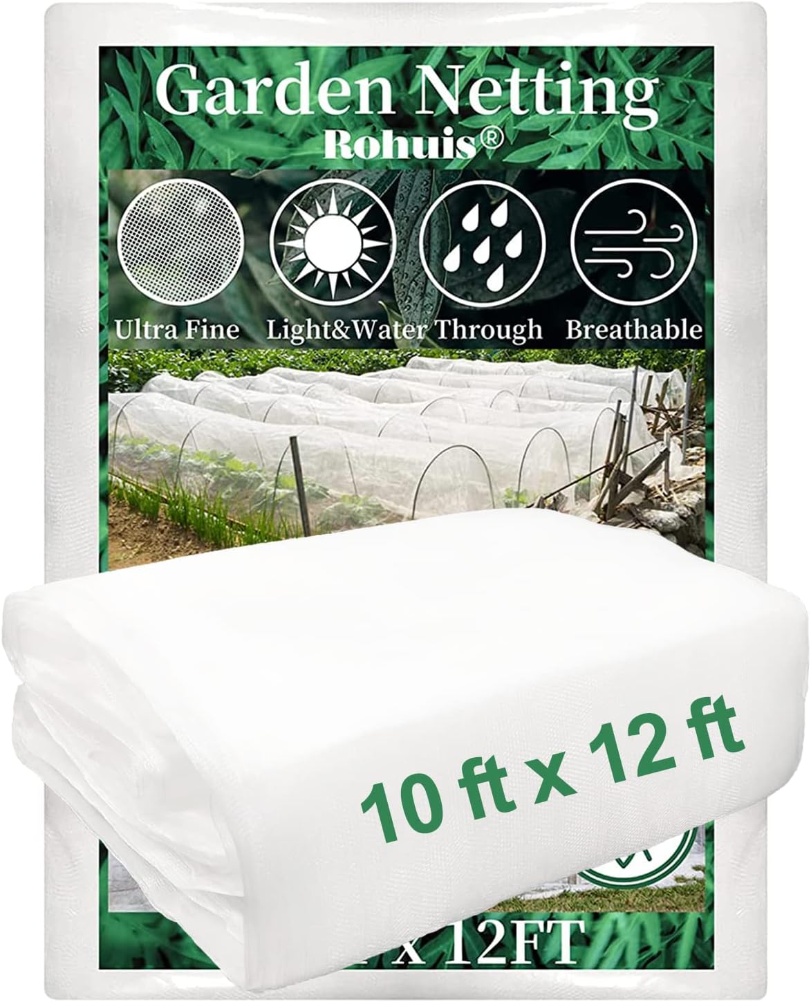 Garden Mosquito Netting for Patio, 10 ft x 12 ft Bird Bug Insect Netting Pest Barrier for Fruit Trees, Greenhouse, Large Plant Row Cover Screen for Vegetables