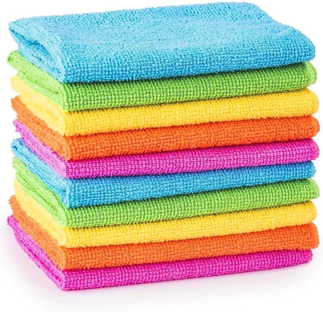 MTS Microfibre Cleaning Cloths 10 Pack, 30x30cm - Soft, Absorbent, Non Abrasive, Washable, Reusable Lint Free Duster Towels - Colour Coded Cloth Essentials for Kitchen, Car, Windows, Bathroom, Dishes
