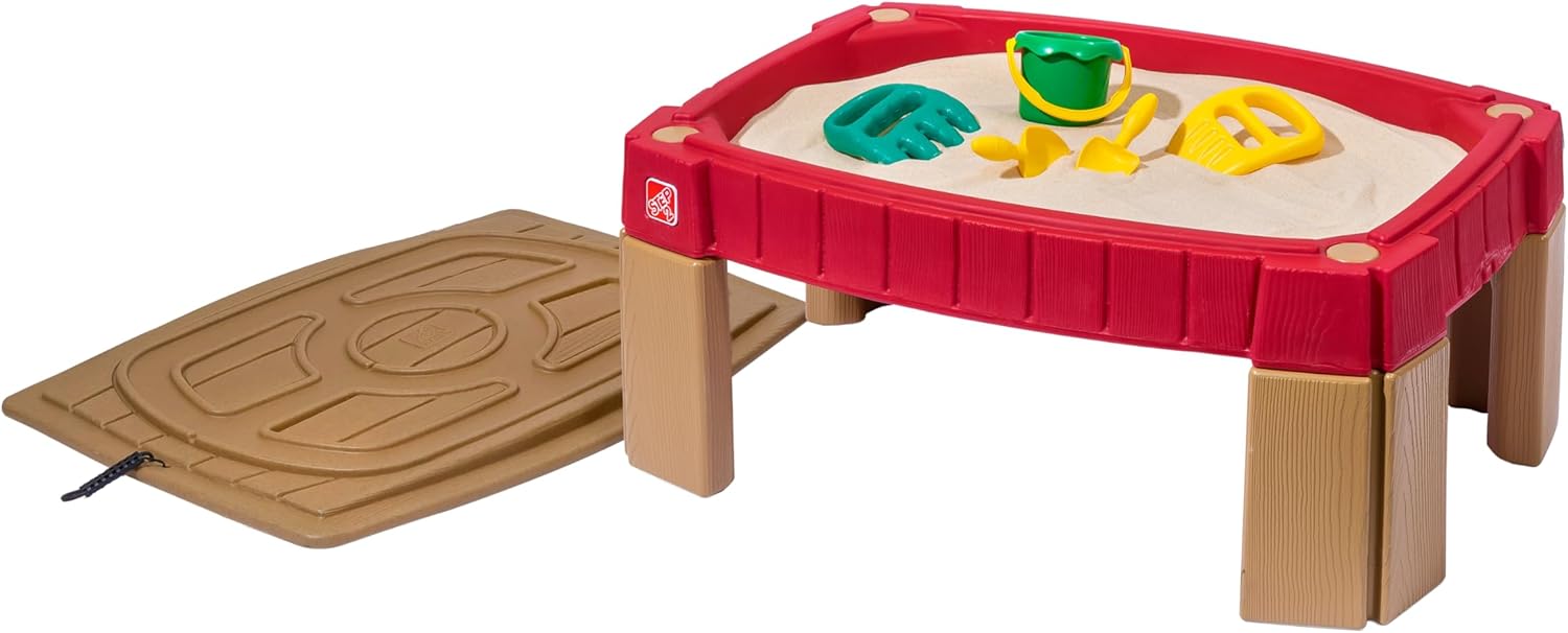 Step2 Naturally Playful Sand Table with Lid | Raised Sandbox made of plastic | Includes 4 accessories