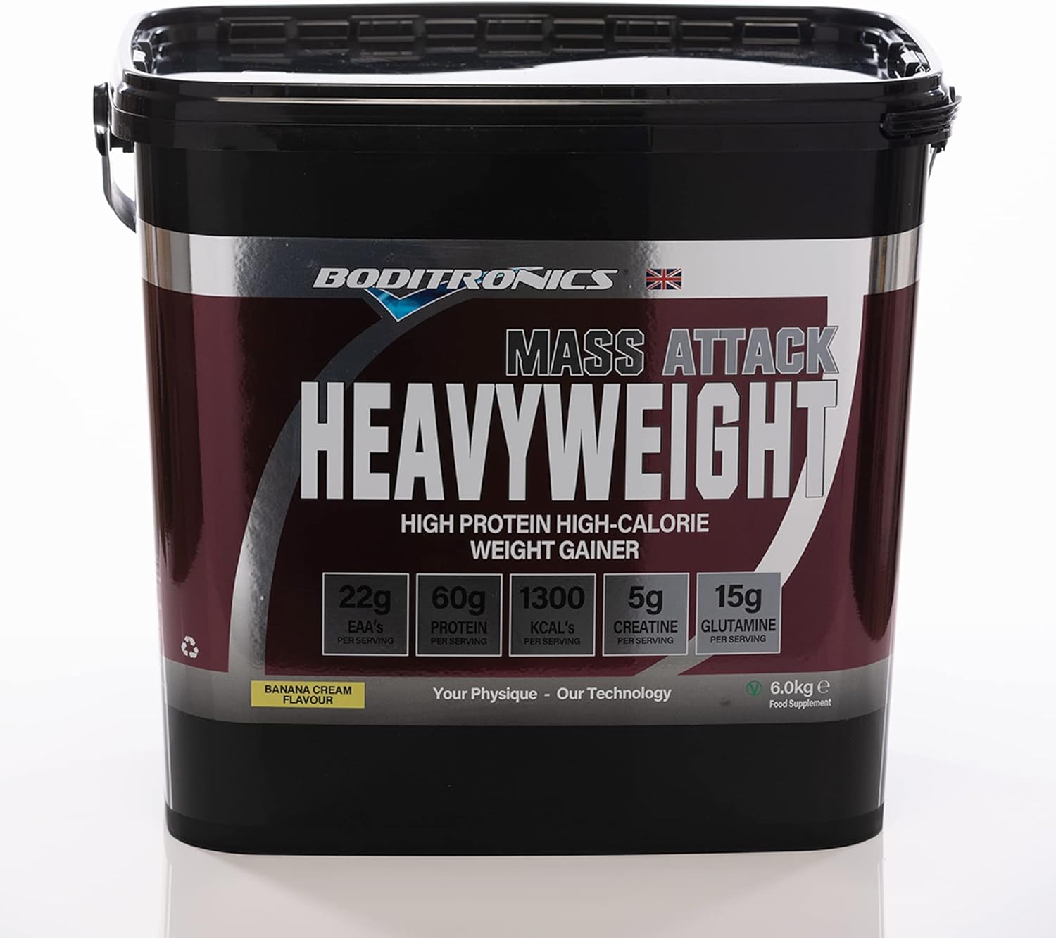 Boditronics Mass Attack Heavyweight Mass Gainer Protein Powder with 60g Protein, 214g Carbohydrates and 5g Creatine per Serving, Banana Cream, 6 kg