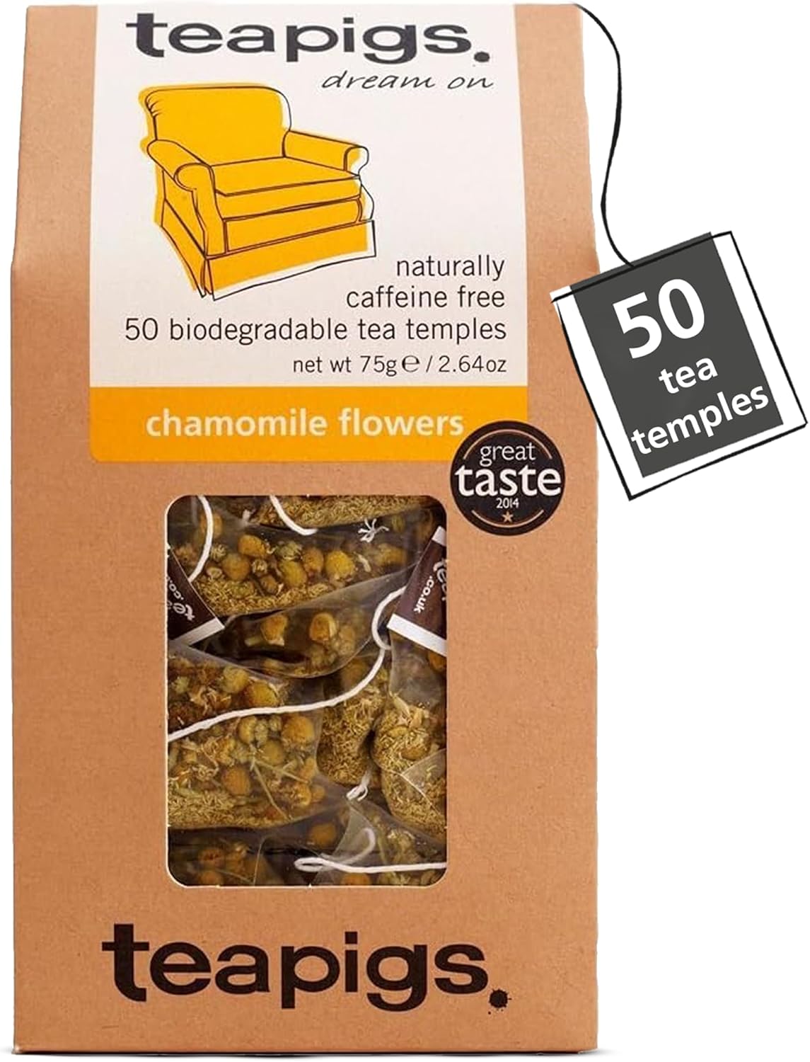teapigs Chamomile Tea Bags - Whole Chamomile Flowers - Caffeine-Free Herbal Infusion for Relaxation & Digestion - Biodegradable Tea Temples - Sustainably Sourced - 50 Teabags (1 Pack)