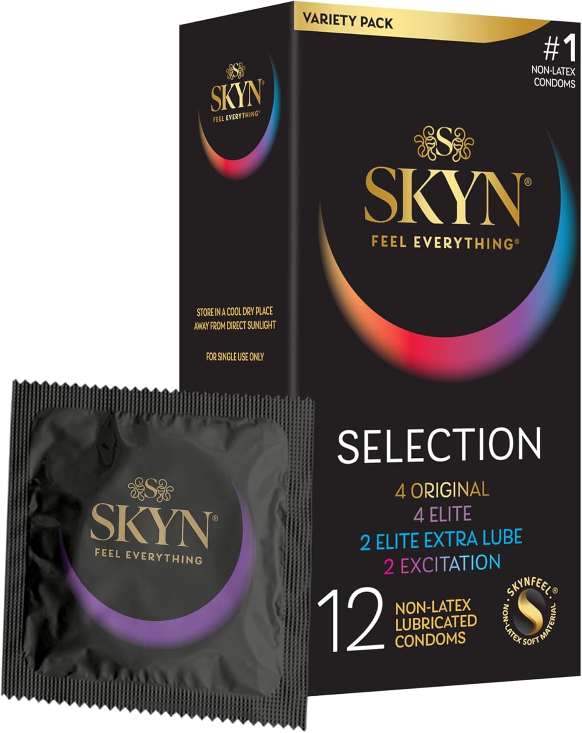 SKYN Selection Latex-Free Condoms - 12 Count - New Variety Pack Includes SKYN Original, Elite, Excitation and Elite Extra Lube Condoms