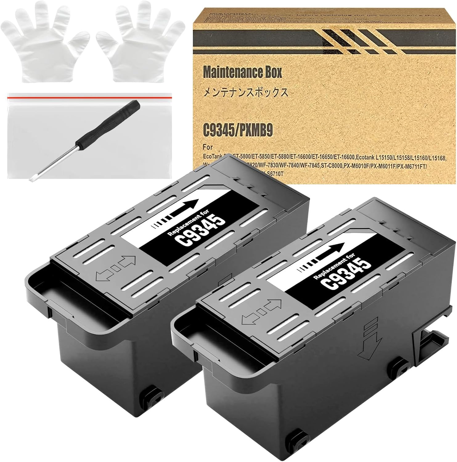 C9345 Ink Maintenance Box Replacement for C9345 C12C934591, Work with ET-8550 WF-7840 WF-7820 WF-7310 ET-8500 ET-16600 ET-5850 ET-5800 EC-C7000 ET-16650 ST-C8090 ET-5880 ST-C8000 (2 Packs)