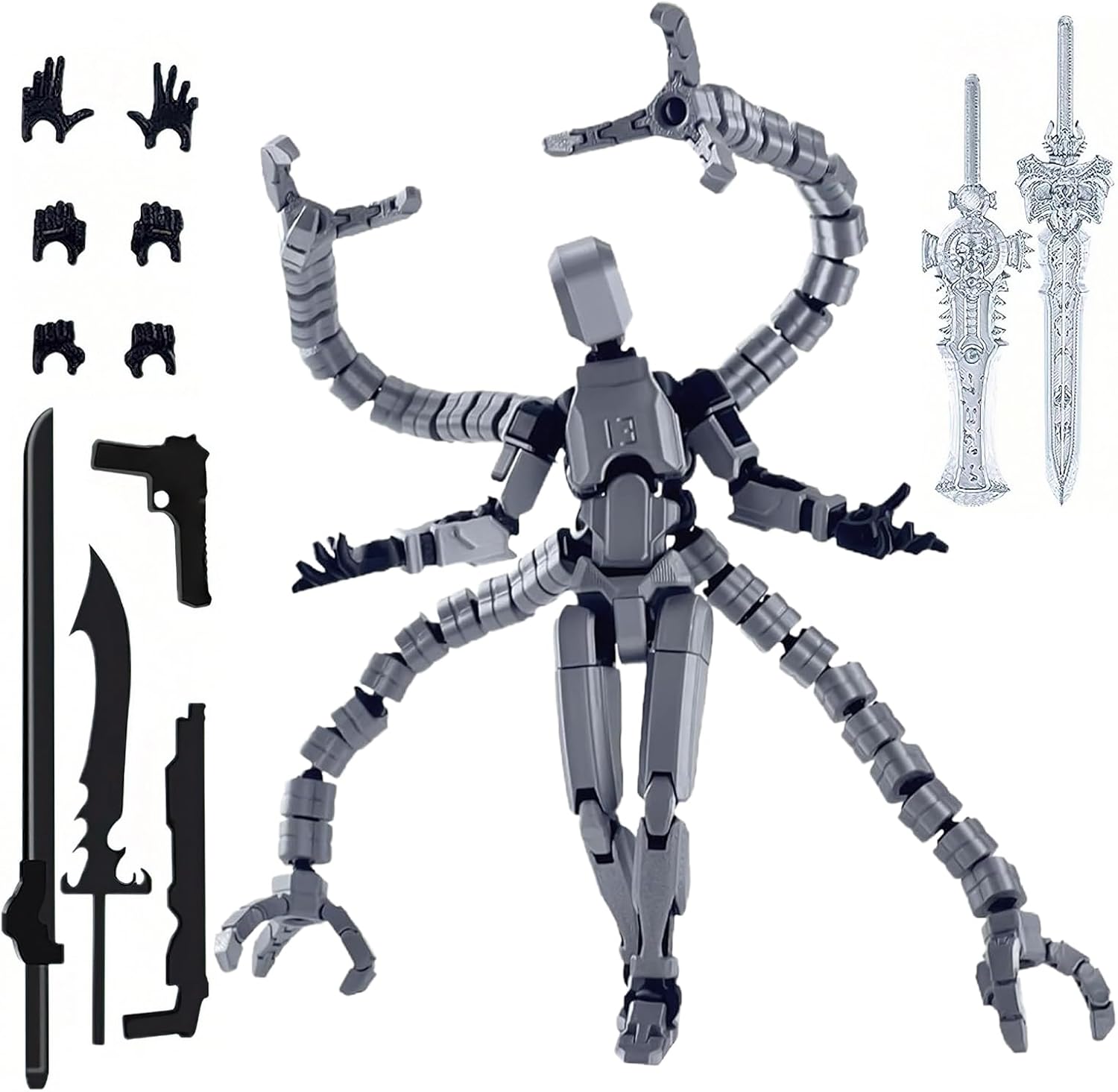 Gonggi T13 Action Figure Set Already Assembled, 3D Printed Dummy T 13 Octopus Doctor Toy for Boys Girls Kid Children Men, Multi-Jointed Robot Desktop Decoration Gift for Game Lovers (Silver)