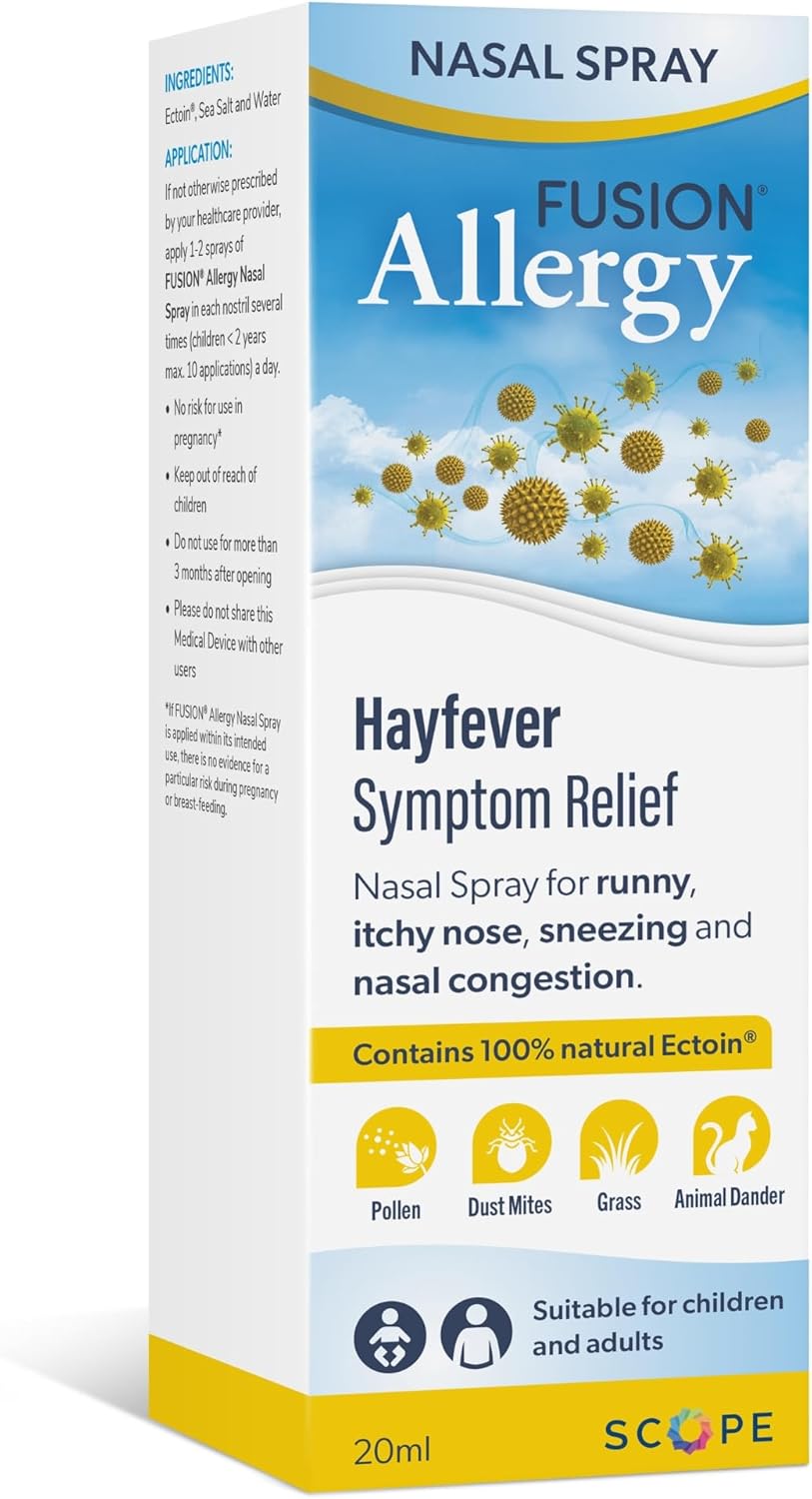 Fusion Allergy Nasal Spray with 100% Natural Ectoin. Quick Relief for Stuffy/Itchy/Runny/Blocked Noses Caused by Allergens. Suitable for All Ages (20ml - 140 doses)