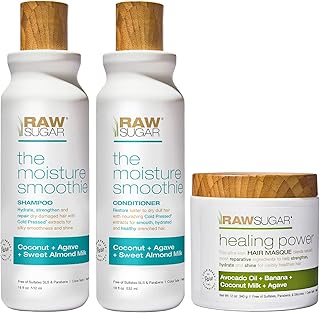 Raw Sugar Moisture Smoothie + Hair Masque Bundle - Shampoo, Conditioner, Hair Care for Dry Damaged Hair, Formulated without Sulfates & Parabens